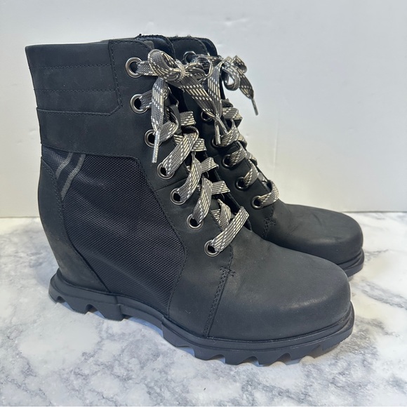 Sorel black Joan of Arctic Wedge III Lexie Boot Waterproof Leather Wedge Boots 9 - Picture 3 of 9